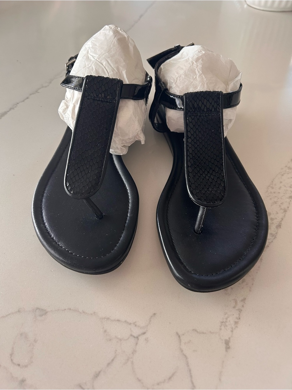 Cole Haan Black Molly T-Strap Leather Sandals